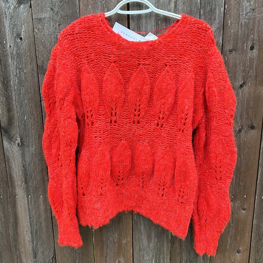 Topshop women’s red sweaters. Size 12 Topshop Red Pointelle  Knit Sweater  NWT